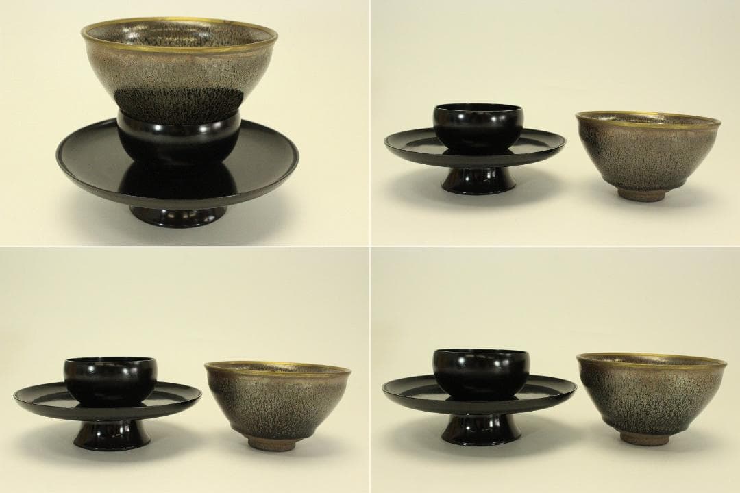 茶道具 天目茶碗 真塗台 揃 骨董 古美術(LC986)