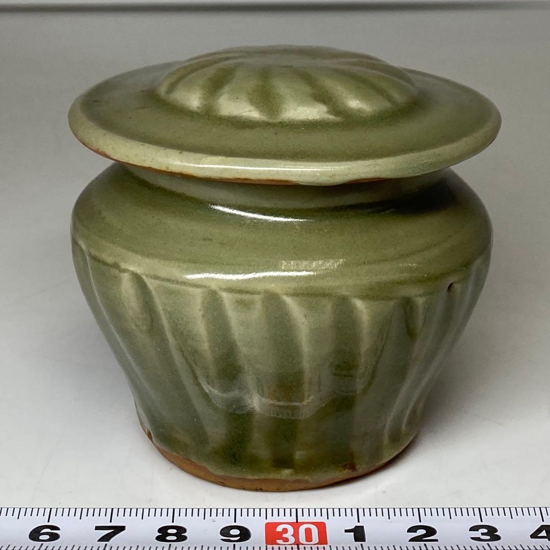 中国明時代 竜泉窯 蓋物 七官青磁 h7.3cm 東キ7-1129☆2F トヒト