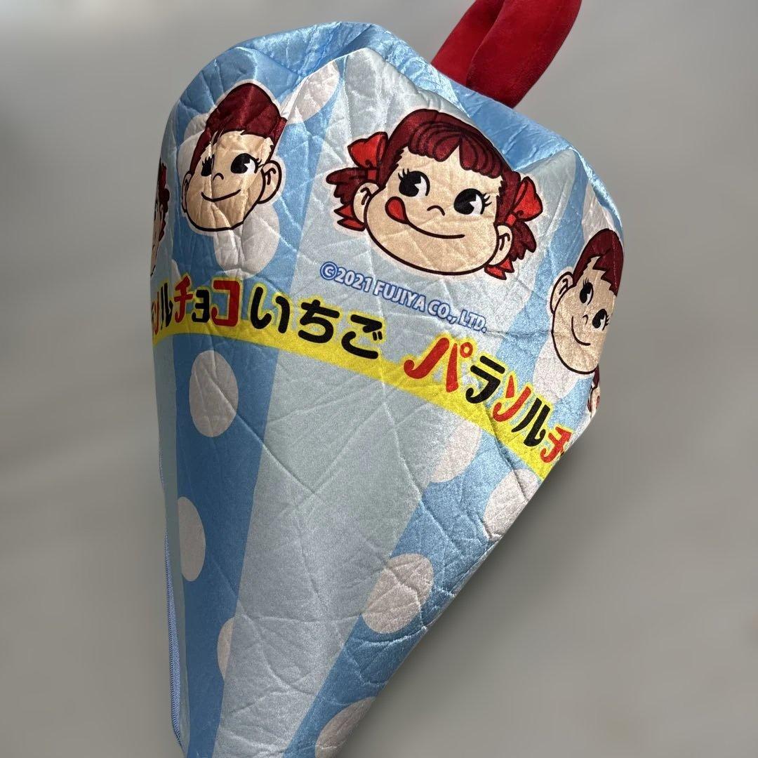 【超希少】不二家 ペコちゃん パラソルチョコいちご 大型クッション 非売品 レア