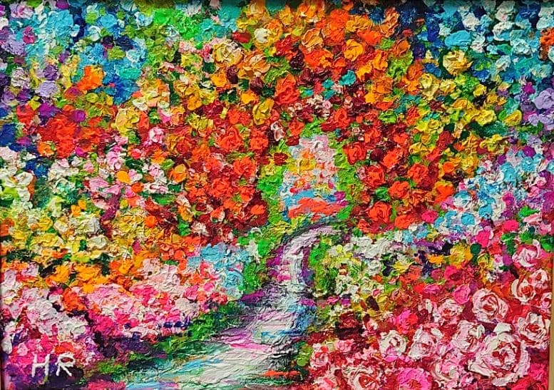 油絵 絵画【花の道】