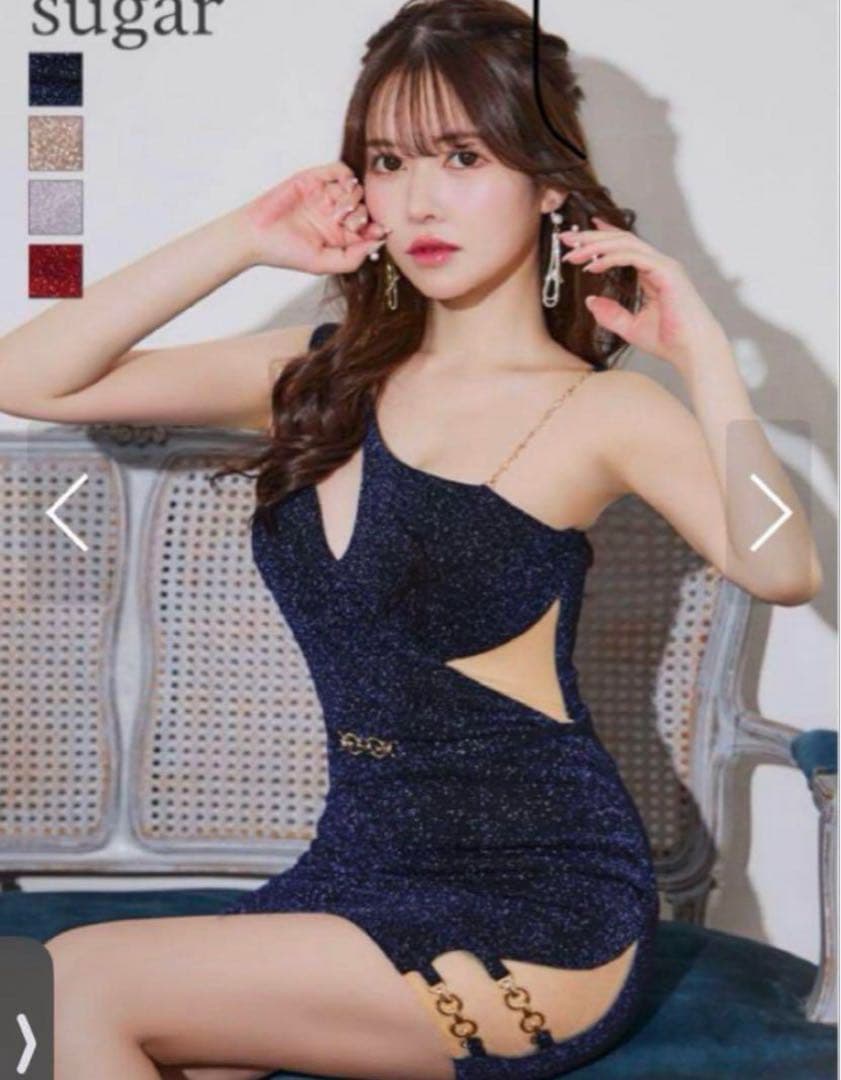 Sugar ワンショルダー チェーンデザイン ミニドレス キャバドレス IRMA