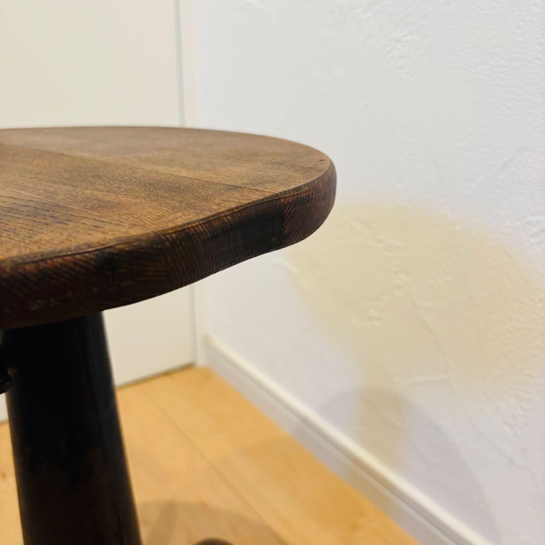 No.7】LON風 昇降式 アンティークスツール 鋳鉄脚 無垢天板 極美品