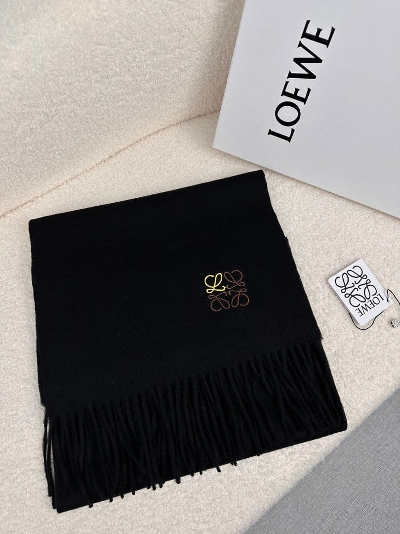 LOEWE マフラー 30×180cm ブラック カシミヤ