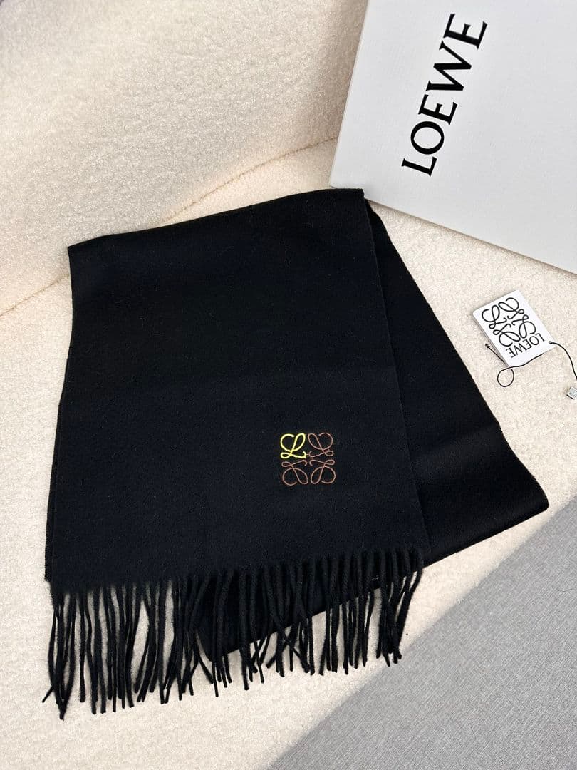 LOEWE マフラー 30×180cm ブラック カシミヤ