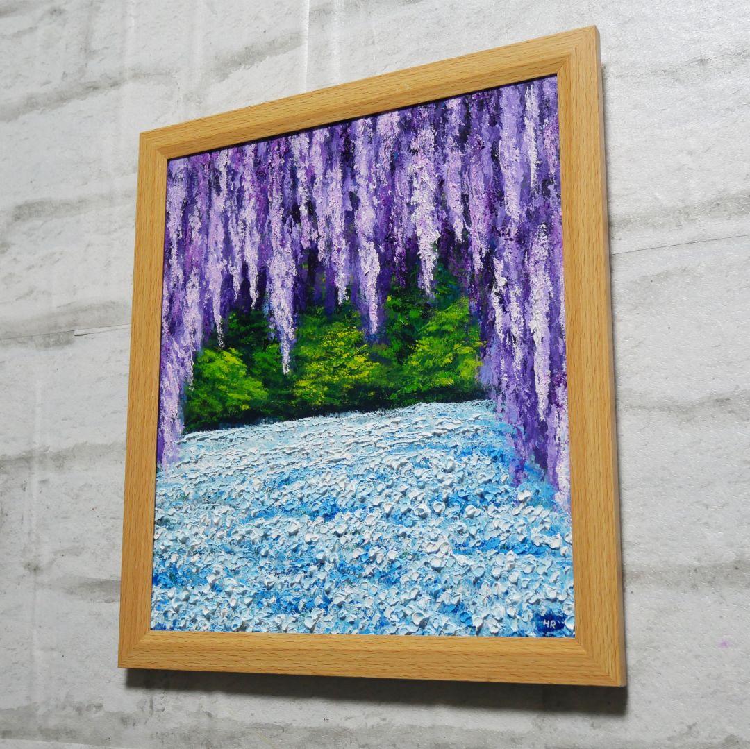 油絵 油彩 油彩画 絵 絵画【ネモフィラと藤の花】