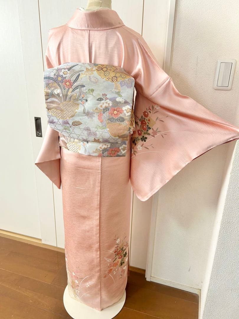 美品　しつけ糸付き　トールサイズ　裄丈長め　正絹訪問着　フルセット4点　入学式