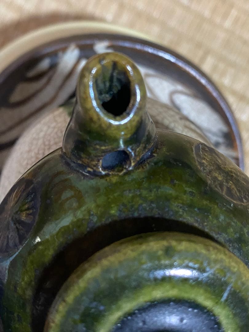 ♦織部焼 江戸時代後期〜 馬の目皿文 平仄 灯り 灯明 灯火器 携帯用灯り骨董品