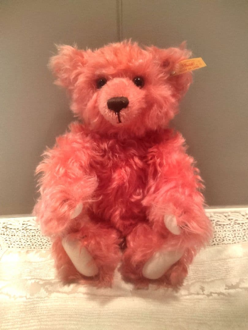 シュタイフ レッド ファジーテディベア ヴィンテージ イヤーボタンタグ