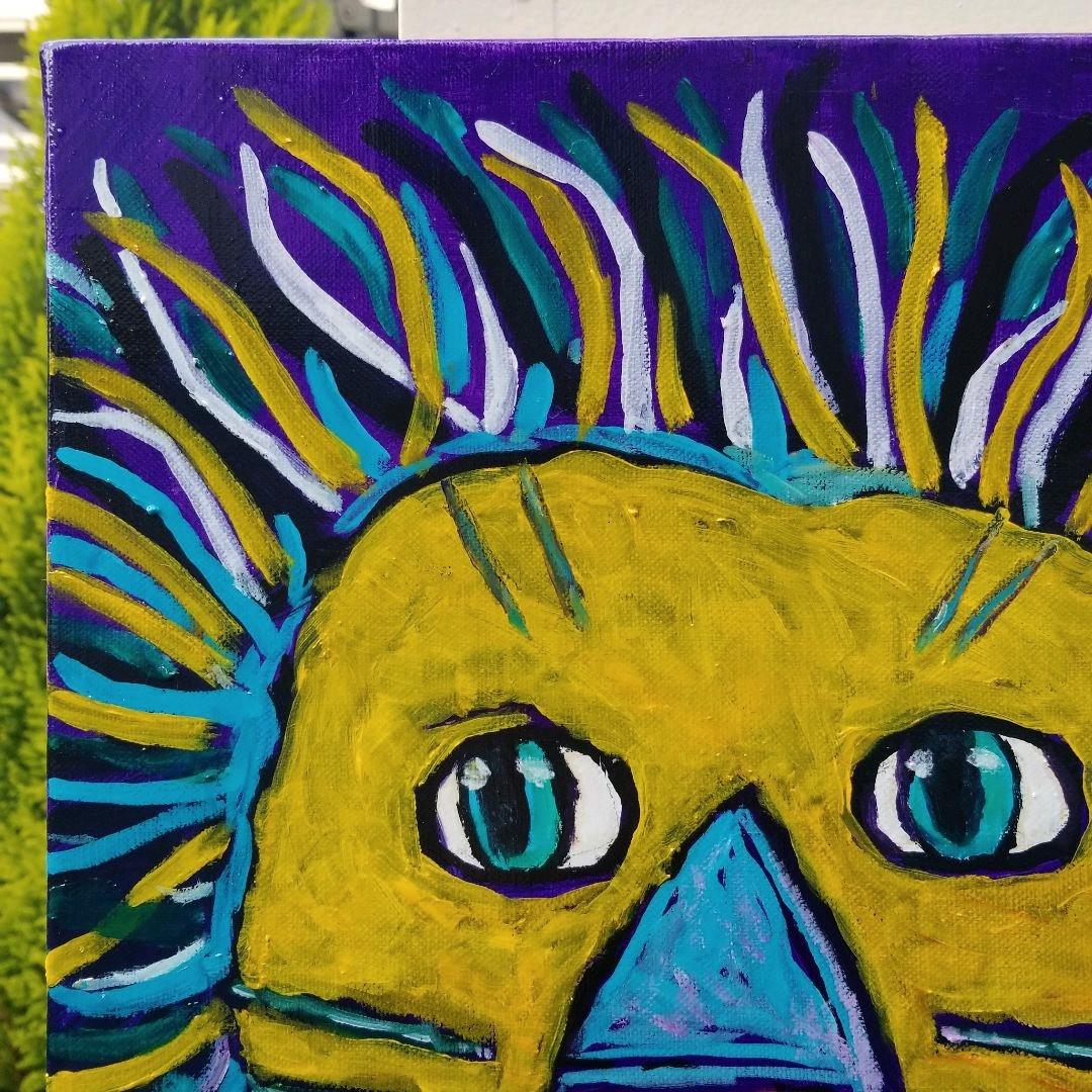 キャンバス油絵　専用　カラフルなたてがみの かわいいライオン