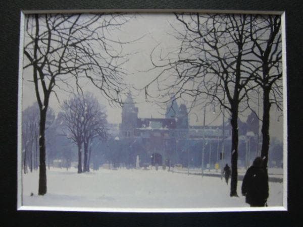 吉崎 道治 【雪の広場】 希少画集画、状態良好、新品高級額装付