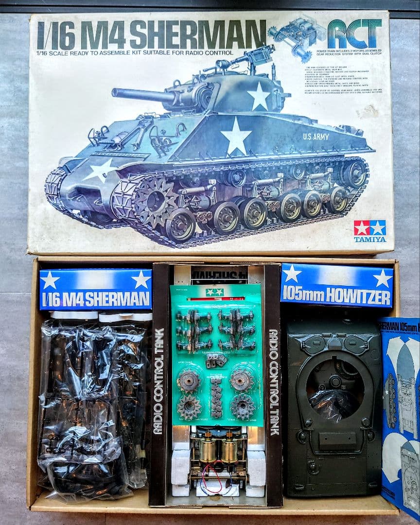 1974年タミヤ 初代ラジコン 1/16 M4シャーマン105mm榴弾砲 未組立