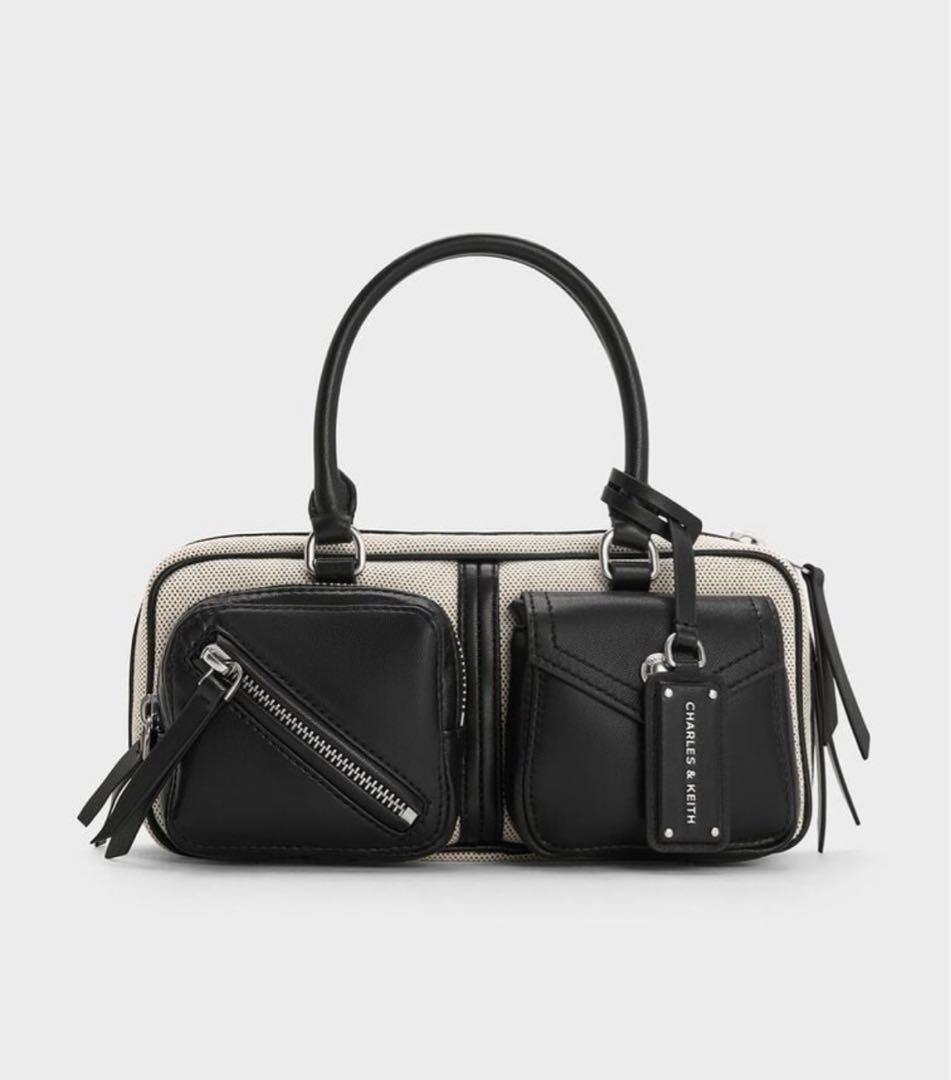 新品CHARLES&KEITH 复古ボストン多口袋手提包 Multi