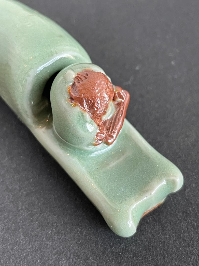 七官 青磁 豆人形 舟上人物式 香炉 香合 唐船 銘有 共箱 茶道具 トキヤロ