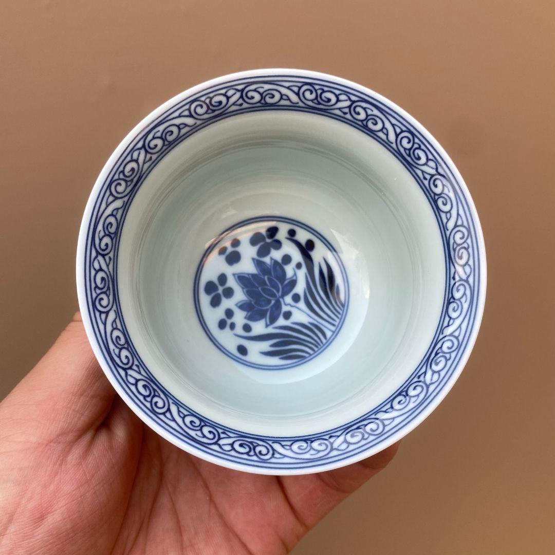 景徳鎮 元青花磁器魚藻紋懸停二才蓋碗 茶碗 煎茶器