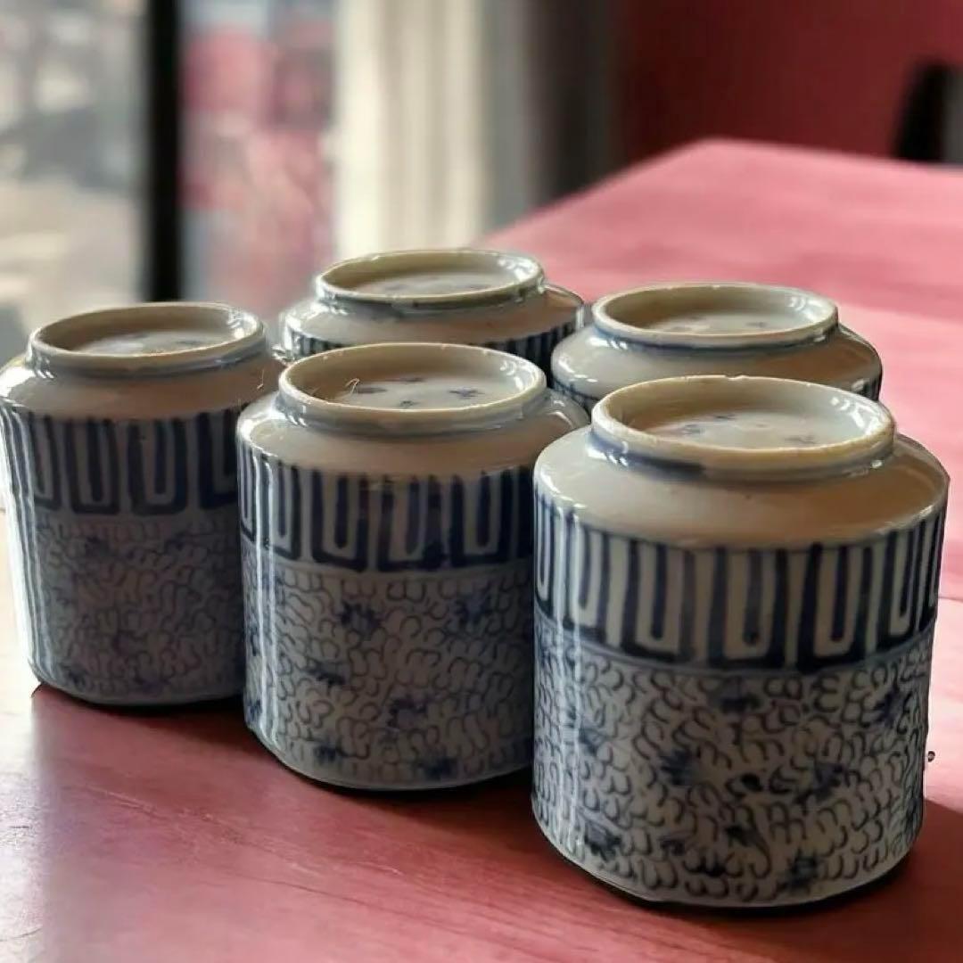 骨董品 アンティーク⭐️みじん唐草 古伊万里 ちょこ 5個セット レトロ 猪口