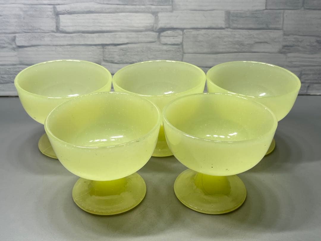 大正〜昭和初期　ウランガラス　氷コップ　5個　イエロー