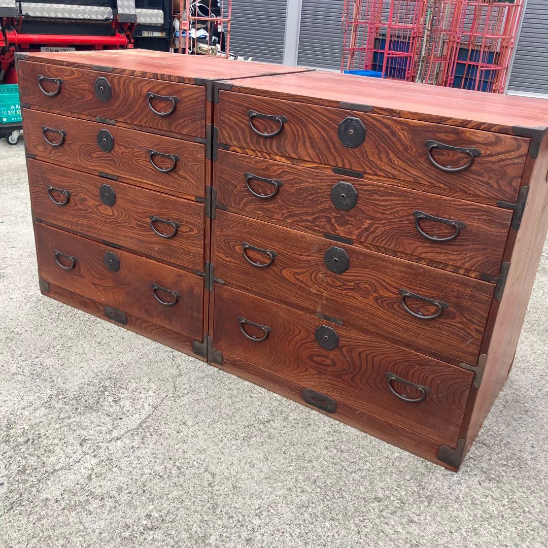 ② 昭和レトロ 古家具 大型 仙台箪笥 4段 引き出し時代箪笥 古家具ビンテージ