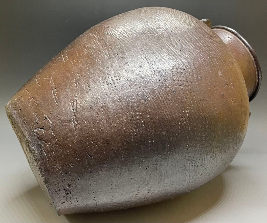 南蛮焼　古南蛮　南蛮壺　南蛮糸目三耳壺　特大36cm 　Y701