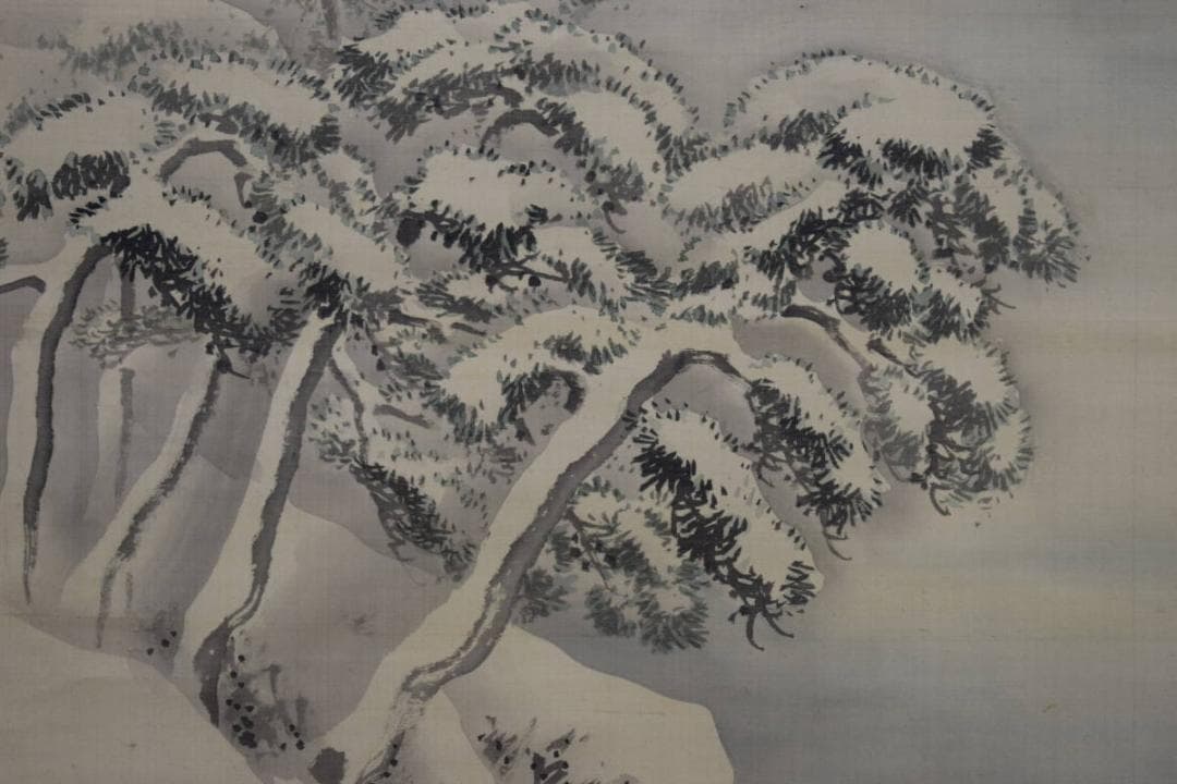 真作/塩川文麟/雪中山水図/布袋屋掛軸HF-793