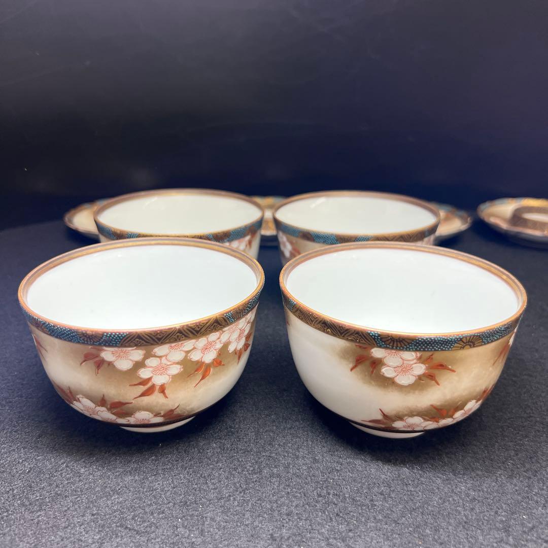 九谷　吉田製　極上手　茶托付蓋茶碗4客　東Y7-1203☆2F