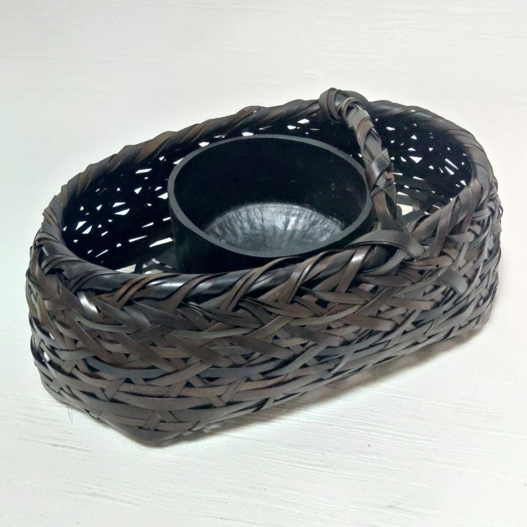 花籠　花入れ　花器　在銘　作家物　華道　生花　花生　真竹　みだれ編み　ア23