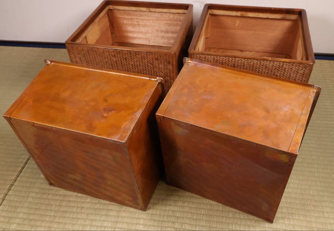 平安 象彦造 桑 網代 角形 火鉢 一対 幅32cm 古民具 木製【MB105】