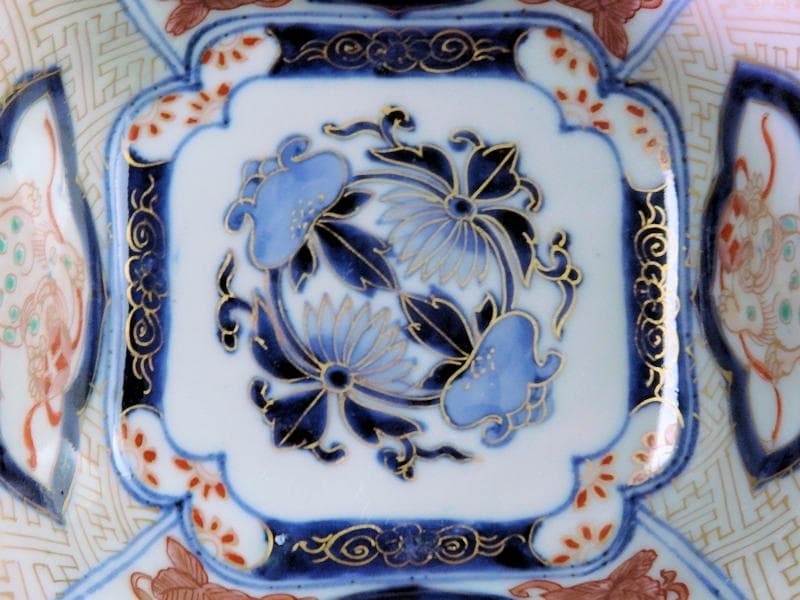 古伊万里　金襴手　獅子に牡丹の図　四方角向付　E990AS-CSb