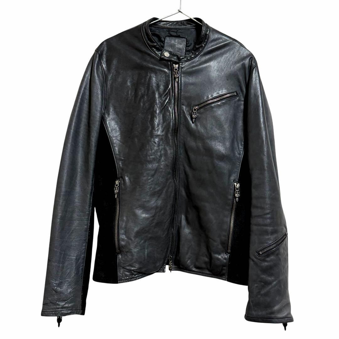 h*e様 日本製ホースハイド馬革シングルライダース 純銀タガーハートジッパーレザ