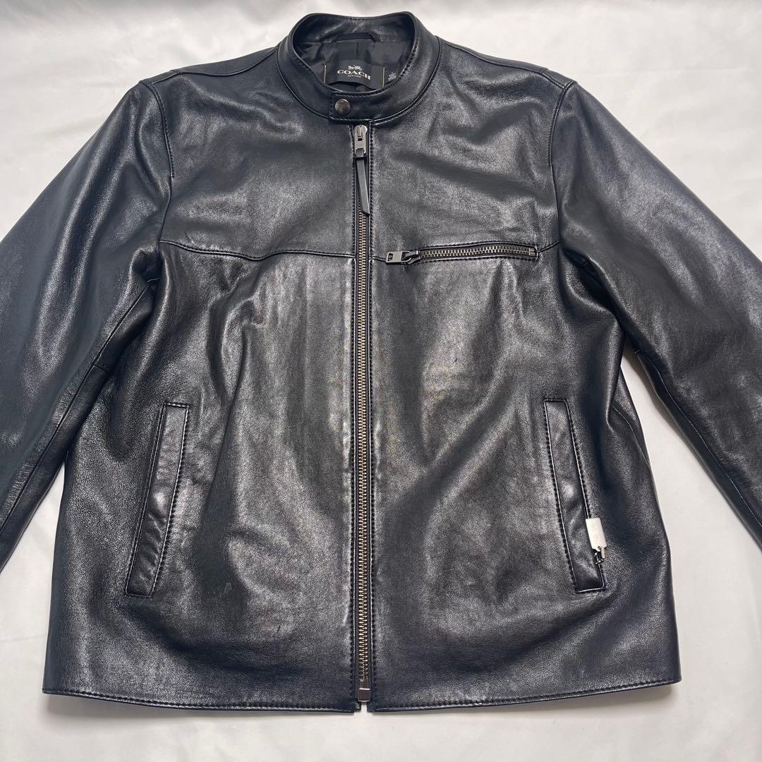 極美品　　コーチ　レザージャケット　　シングル　羊革　L　大きいサイズ　黒