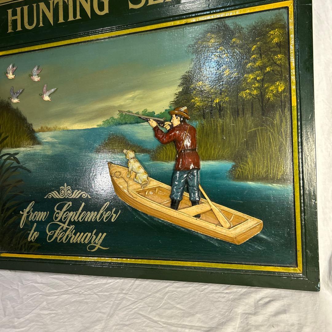 アンティーク　ハンティング　シーズン　看板　雑貨　フレーム　木製　ヴィンテー