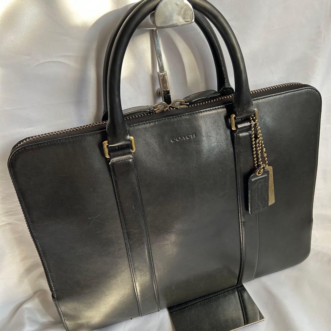 【希少】COACH コーチ ブラック 本革 薄型 ビジネスバッグ ブリーフケース