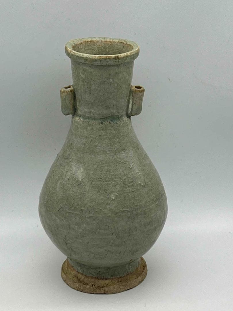 北宋時代　青白磁貫耳瓶　景徳鎮　影青　花入　花瓶　茶道具(E-96)