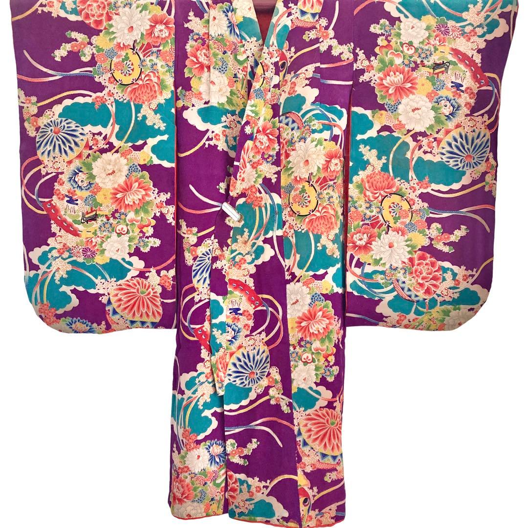 ターコイズ アンティーク3歳 女の子 子供着物 七五三 アンティーク着物 NO