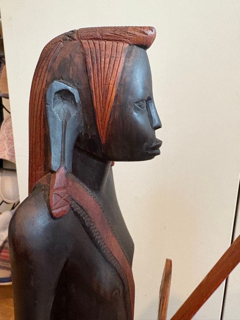 アフリカ民芸品　アンティーク60㎝サイズ　タンザニアマサイ族　木彫りペア人形