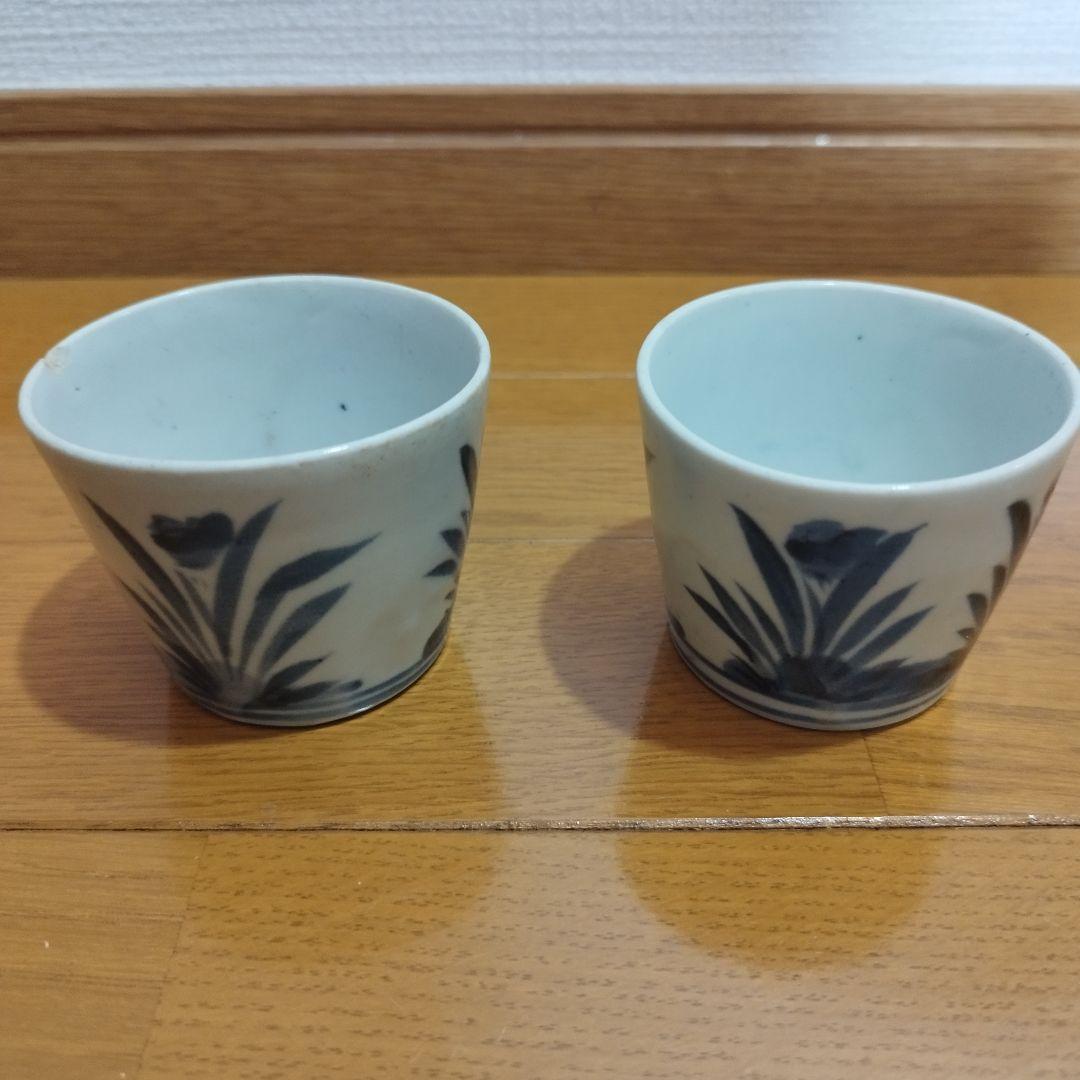 ひ*し様 古伊万里　菖蒲模様の染付　蕎麦猪口　5個セット！　江戸期頃