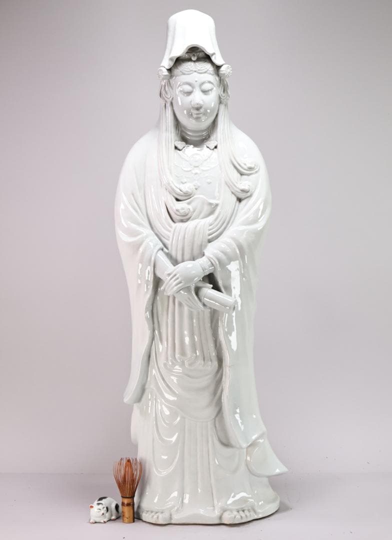 仏教美術　九谷焼　峰光作　特大　聖観音菩薩立像　願掛け　高さ94㎝　BK120
