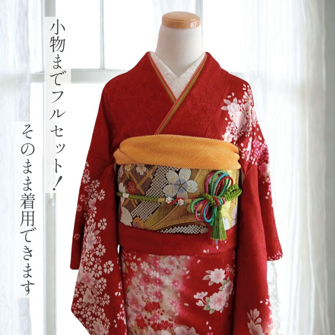 ★新年特価！値下げ★一蔵 正絹赤振袖6点セット｜桜模様入り│成人式・前撮り