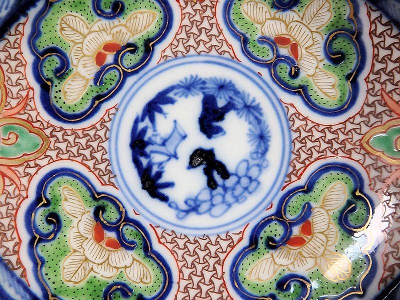 大聖寺伊万里 　毘沙門亀甲紋に松竹梅の図 縁高角皿　5枚　C775AS-BUj