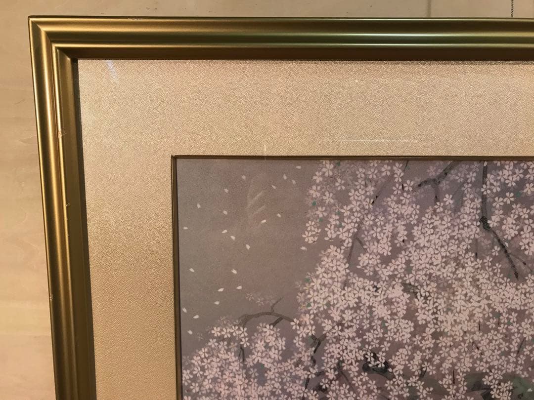 中島千波　「夢殿の枝垂櫻」　岩絵具方式複製画　刷り込みサイン・作品証明シール有り