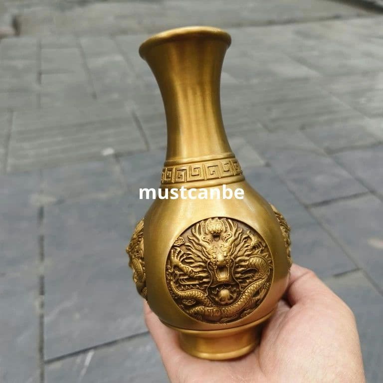 銅器 浮彫竜紋花瓶 美品 重厚 装飾品 工芸品 置物