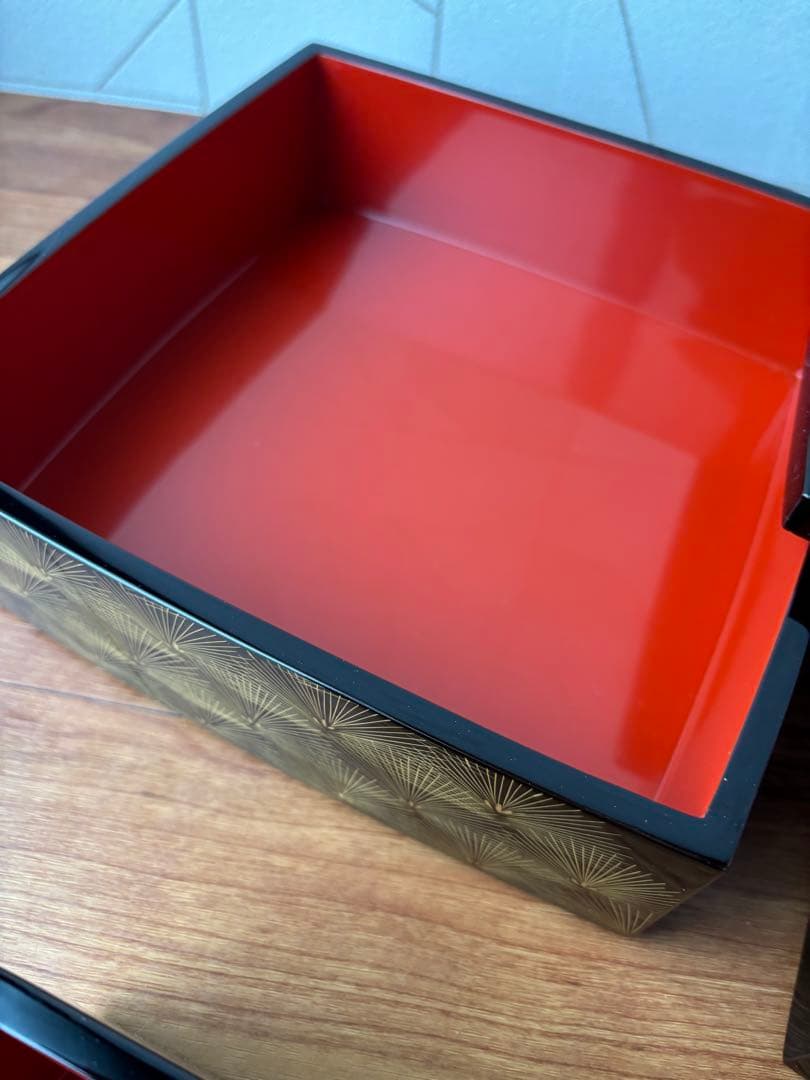 輪島塗　三段重　沈金　寿松　天然木　うるし塗装