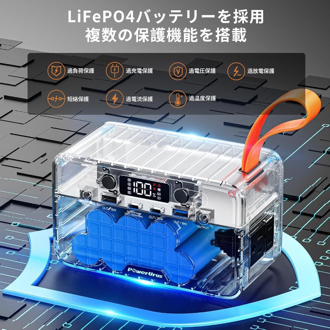 ポータブル電源 89.6Wh 小型 キャンプ 防災 パススルー機能 7ポート