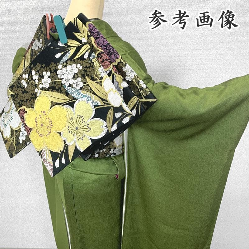 508z38〇山本寛斎 振袖 くすみ黄緑 孔雀 シンプル〇成人式 結婚式