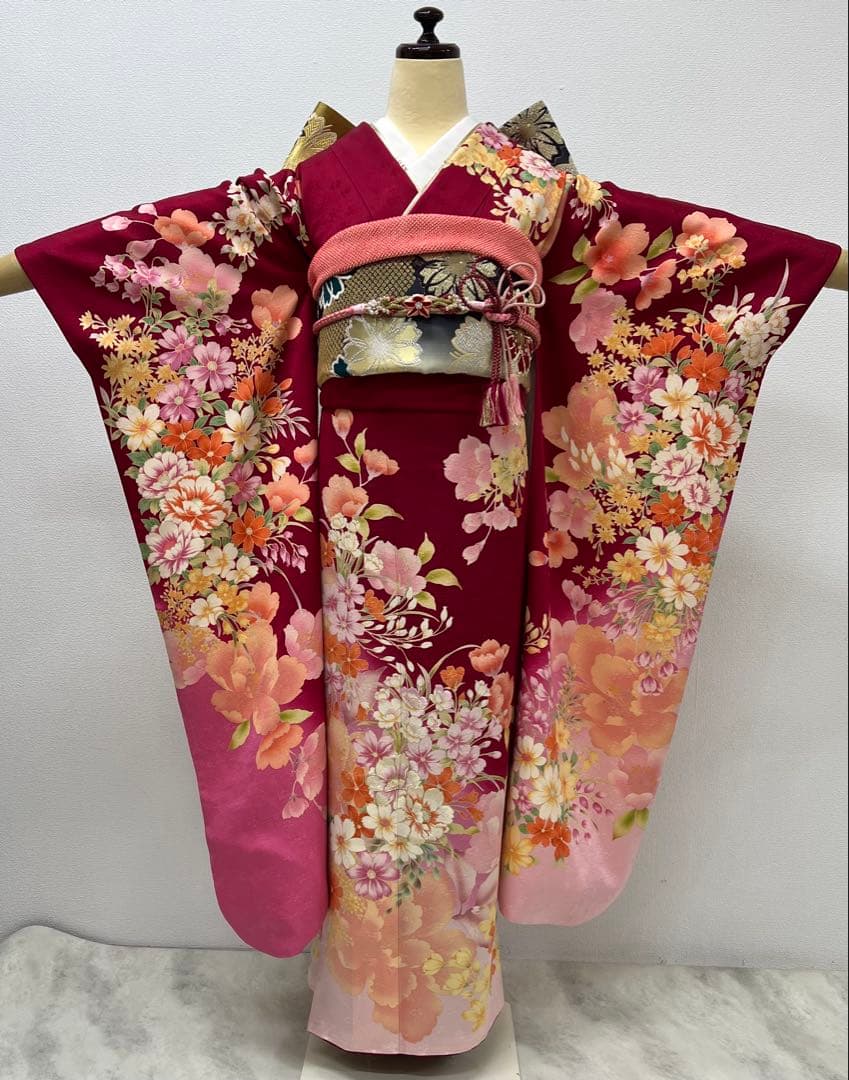 振り袖　フルセット　長襦袢付　金彩加工　刺繍　結婚式　長尺袋帯　成人式　716