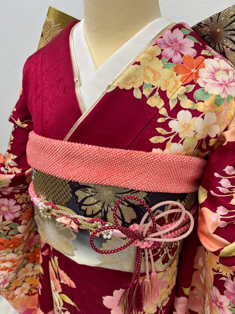 振り袖　フルセット　長襦袢付　金彩加工　刺繍　結婚式　長尺袋帯　成人式　716