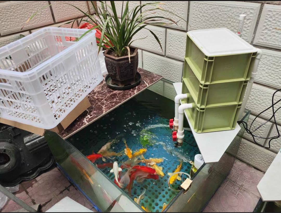 2種以上高性能濾過材2段付き　池水槽用万能ろ過フィルター　濾過槽外部式濾過器装置