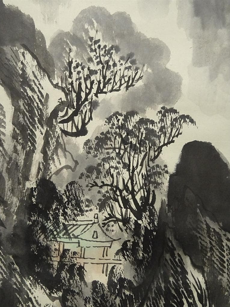 大幅掛軸 羅正義『灕江奇峰天下秀』中国画 紙本肉筆 箱付 掛け軸 a061011