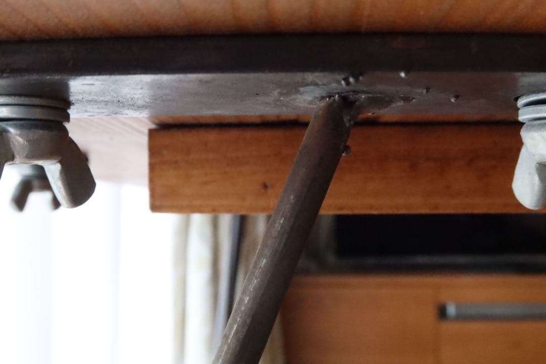 アイアン脚木製テーブル　幅約90cm奥行き約59.5cm高さ約69cm