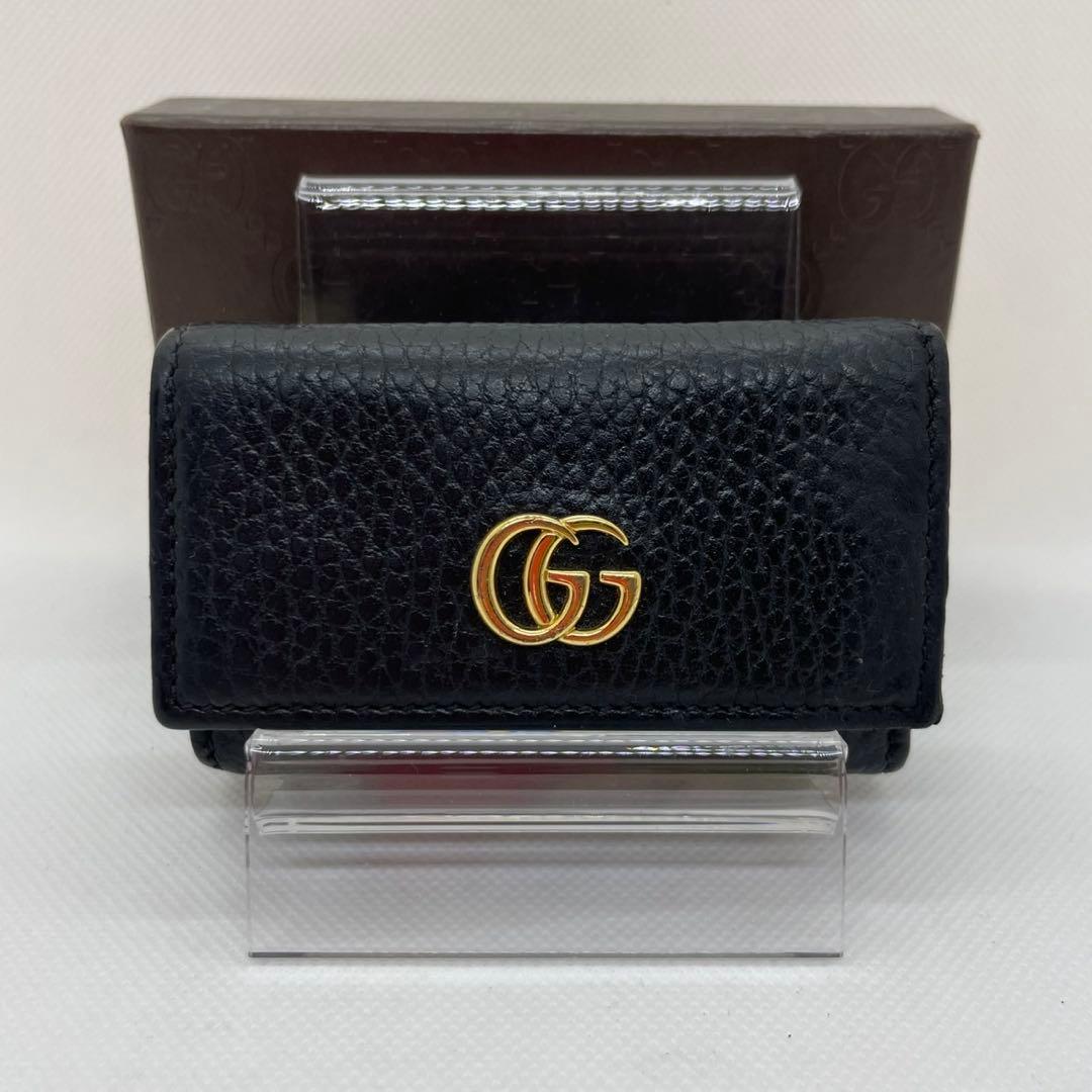 【美品/箱付き】グッチ 456118・0959 GGマーモント キーケース 黒