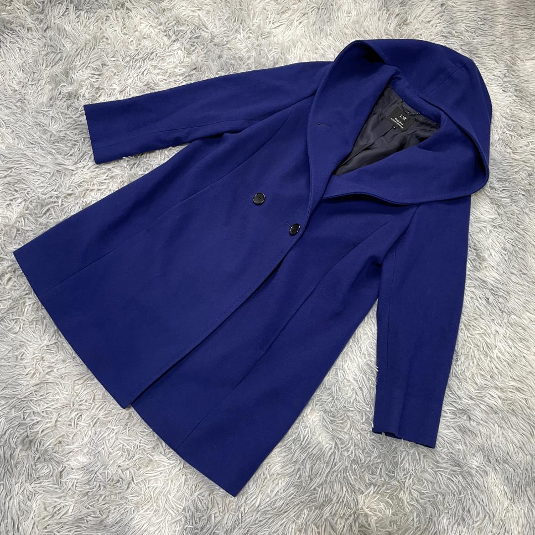 専用大きいサイズ XL 23区 ウール100 フード付きロングコート ロイヤルブ